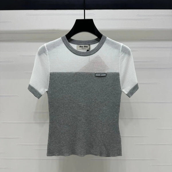 MIUMIU TOP IN MAGLIA TRASPARENTE A MANICHE CORTE E SCOLLO GIROCOLLO 274812