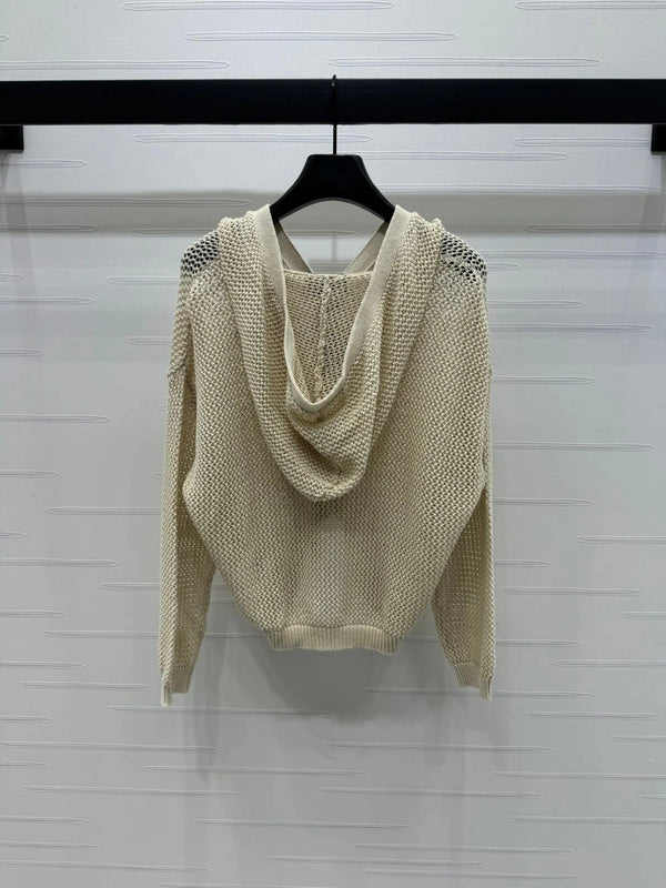 PRADA LACE-KNIT LONG-SLEEVE HOODIE 274830