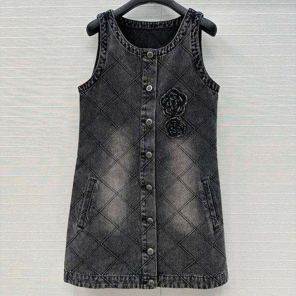 CHANEL DENIM VEST DRESS WITH DIAMOND PATTERN 276108