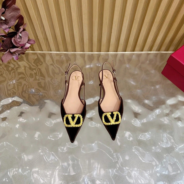 VALENTINO BABOUCHES PLATES 25S EN VELOURS MARRON FONCÉ AVEC QUINCAILLERIE DORÉE