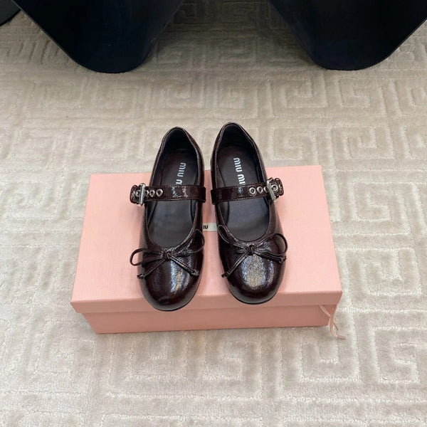 BOW MARY JANE FLAT IN ESPRESSO NAPLAK LAMBSKIN