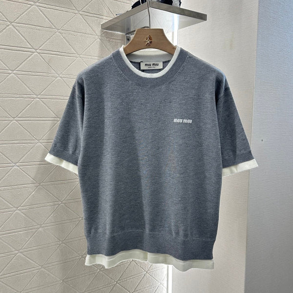 MIUMIU TOP IN MAGLIA A MANICHE CORTE 276490