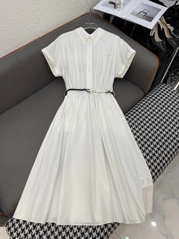 ABITO LUNGO MM IN TESSUTO BIANCO TEXTURED CON CINTURA