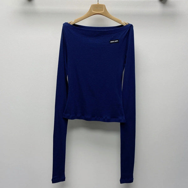 T-SHIRT CON LOGO E SPALLE SCOPERTE MIUMIU 268133