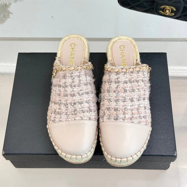 CC Mules 25ss 30 Mm In Pastel Pink Lambskin Mix Tweed