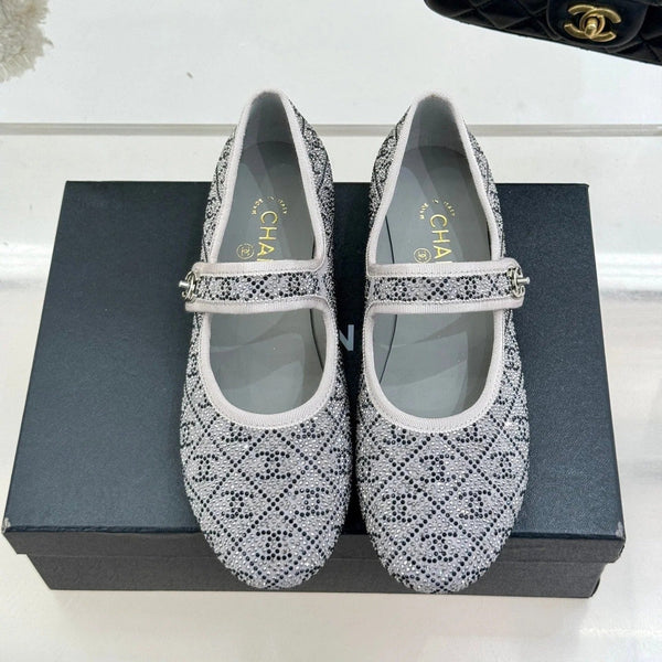 CC Flat Mary Jane 25ss In Grey Embellished With Rhinestones