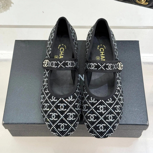 CC Flat Mary Jane 25ss In Black Embellished With Rhinestones