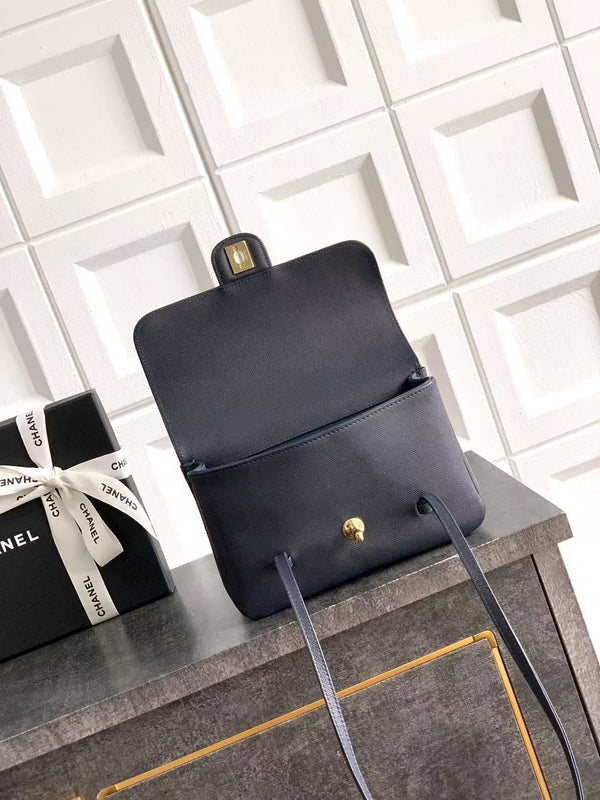 Chanel 2026 Bag 22cm Blue Grained Shiny Calfskin
