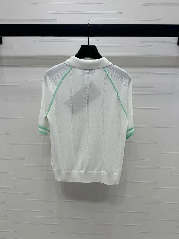 MIU 25S ROUND NECK STRIPED KNIT RAGLAN SHORT SLEEVES 264108