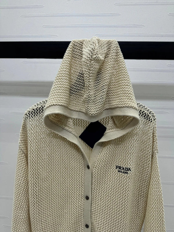 PRADA LACE-KNIT LONG-SLEEVE HOODIE 274830