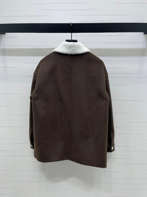 LV 25S KNITTED CARDIGAN WITH SHEARLING COLLAR 0153