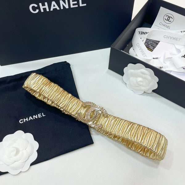 CINTURA ELASTICA DOPPIA C 30MM IN VITELLO GIALLO FIBBIA CON CRISTALLI ORO