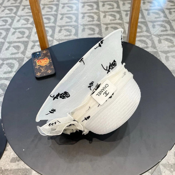 STRAW HAT WITH CHIFFON FLOWER WHITE 672758