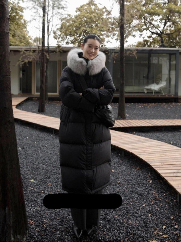 MAX MARA 25S LONG DOWN COAT WITH FOX FUR COLLAR 176