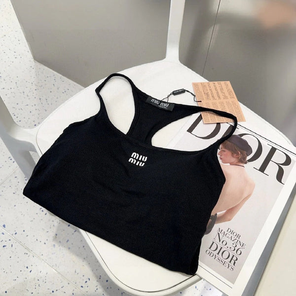 CAMISOLE 617514 IN BLACK COTTON RIBBED KNIT