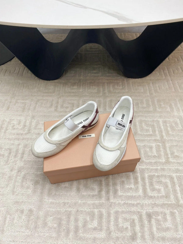 BALLET FLAT SHOES IN WHITE MESH AND BEIGE SUEDE