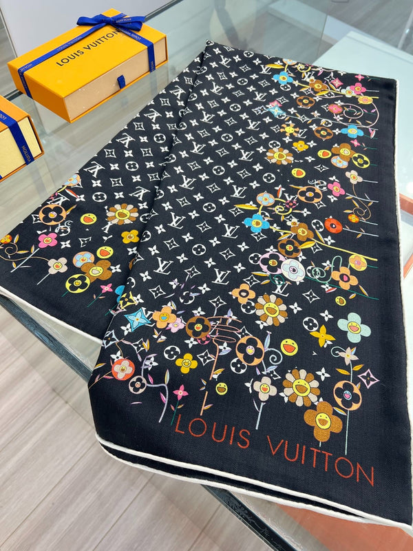 LV SCARF 135 CM IN WOOL MIX SILK 715459