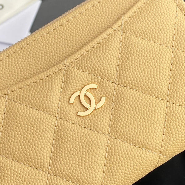 Chanel 2026 Porte-cartes matelassé 13cm veau grainé Abricot