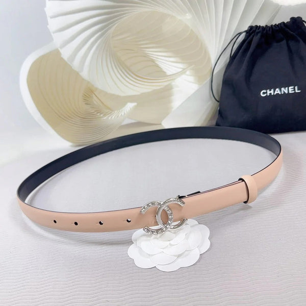 CC BELT 20 MM IN DESERT SAND SMOOTH CALFSKIN SILVER HARDWARE ATTACH RHINSTONE