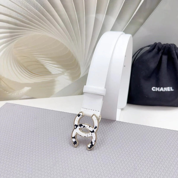 CC 30MM BELT IN WHITE SHINNY CALFSKIN WHITE LOGO