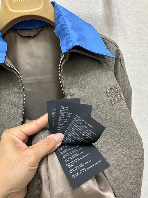 MIUMIU CONTRAST-FABRIC COLLAR JACKET STYLE 38