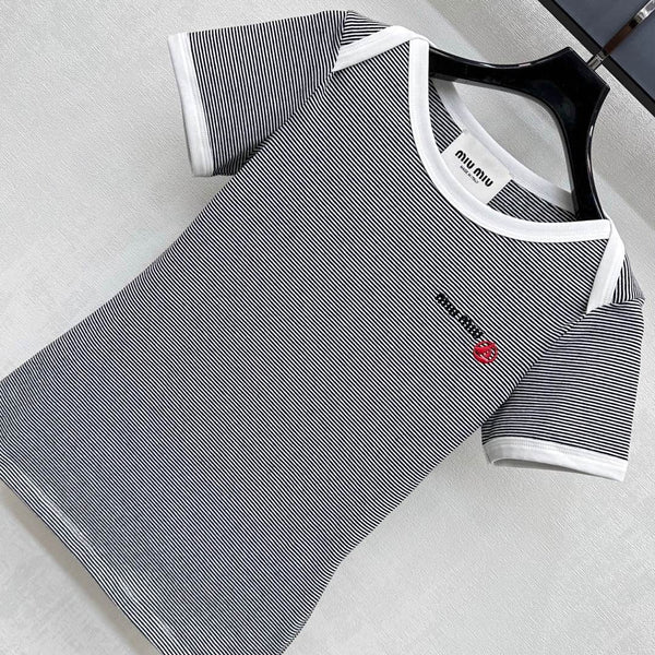 TEE-SHIRT RAYÉ À MANCHES COURTES MIU MIU 267829