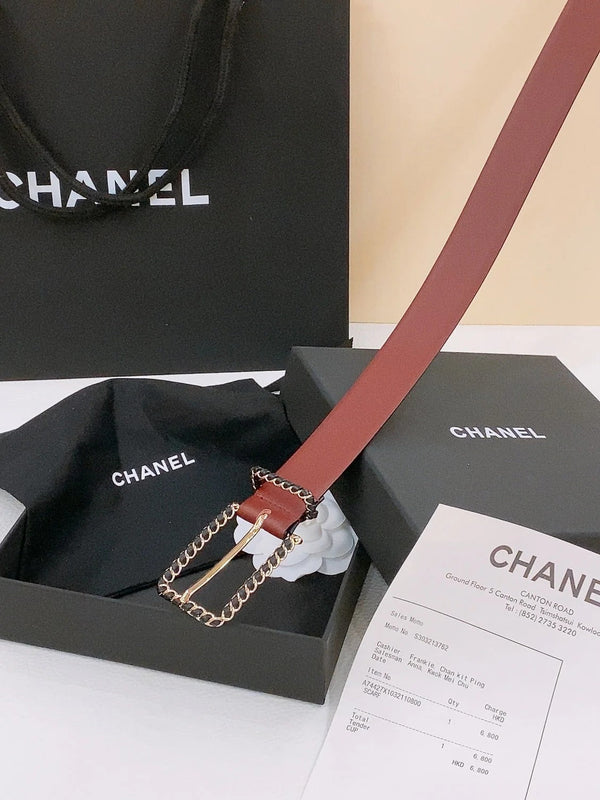 CINTURA 30MM IN VITELLO NERO E ROSSO CON FIBBIA A CATENA ORO INTRECCIATA