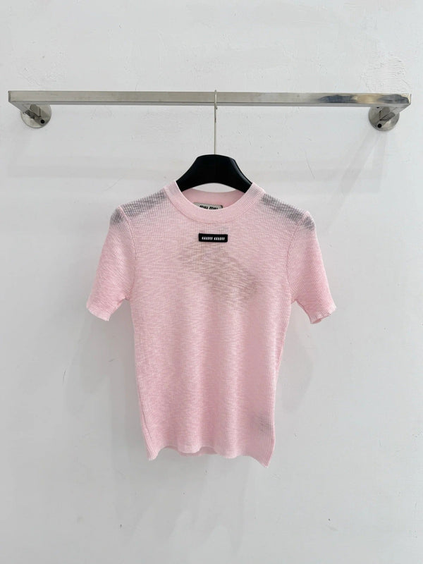 Miumiu 2026 Short-sleeved Knit Top Cotton 376693