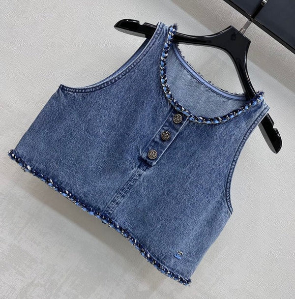 Chanel 2026 Gilet en jean Coton bleu 356145