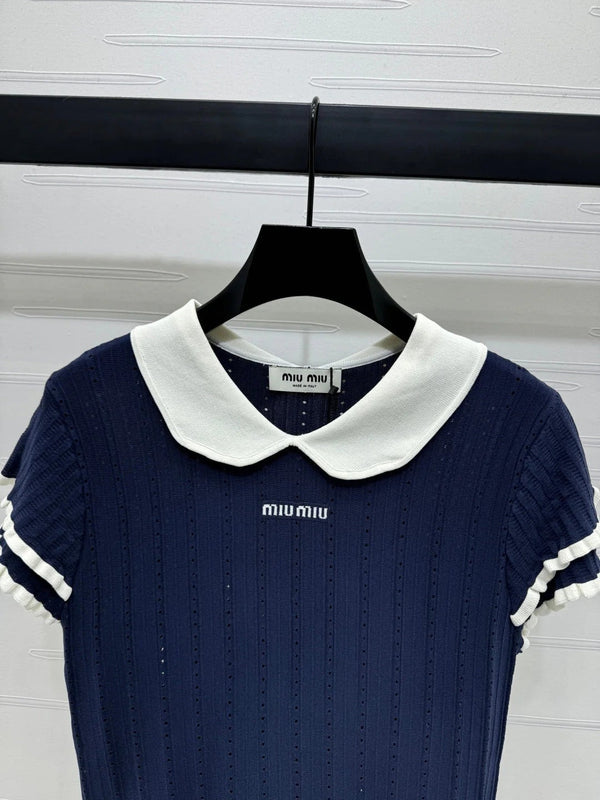 MIUMIU TOP A MANICHE CORTE CON COLLO PETER PAN 274827