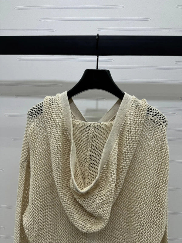 PRADA LACE-KNIT LONG-SLEEVE HOODIE 274830