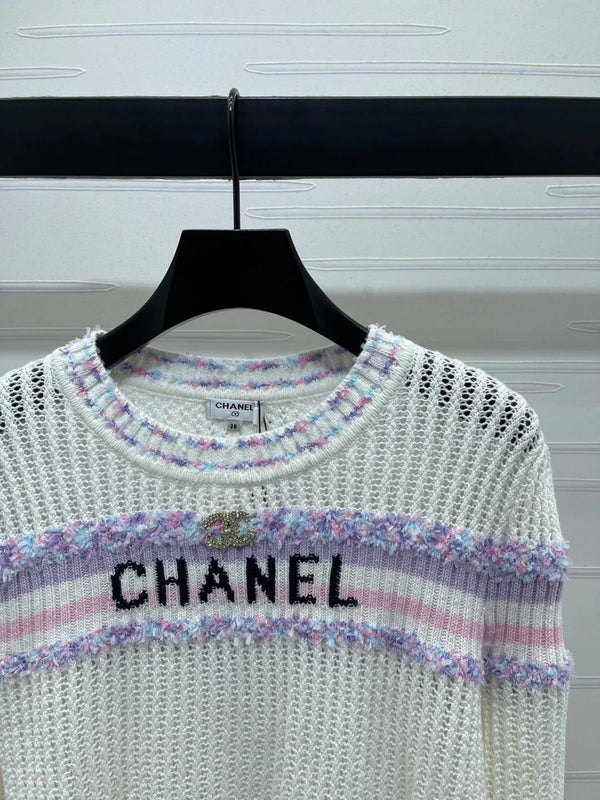 CHANEL PULL EN MAILLE AJOURÉE À MANCHES LONGUES 25S STYLE 161