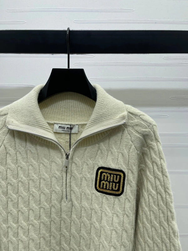 MIUMIU HALF-ZIP KNITTED PULLOVER WITH COLLAR STYLE 485