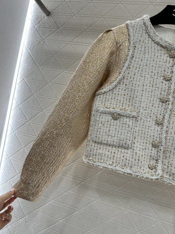 CC 26 Gilet Veste Patchwork Beige Blanc Laine Coton 331228