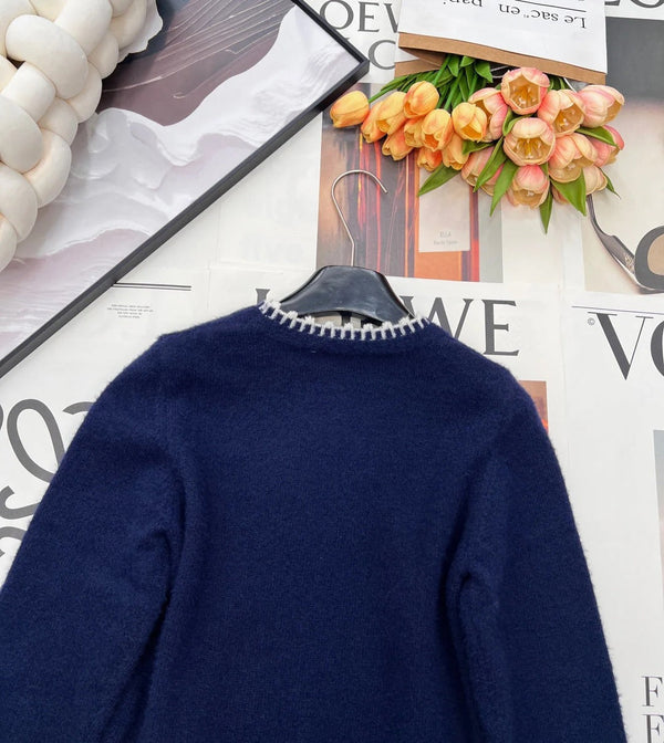 CC 26 Pull en maille bleu marine Laine Cachemire 785142