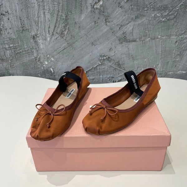 BALLET FLAT SHOES BRIGHT BROWN GLOSSY SHEEPSKIN