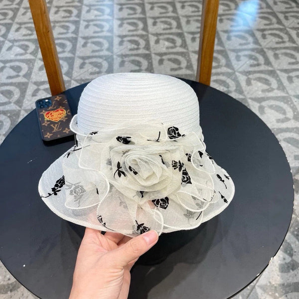 STRAW HAT WITH CHIFFON FLOWER WHITE 672758