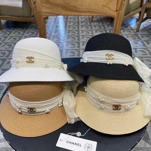 STRAW HAT BOW WITH PEARL WHITE 672700