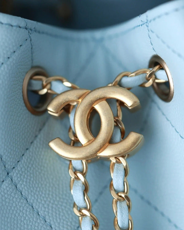 CHANEL 25S HOBO BAG 30 CM IN PASTEL BLUE LAMBSKIN WITH GOLD HARDWARE