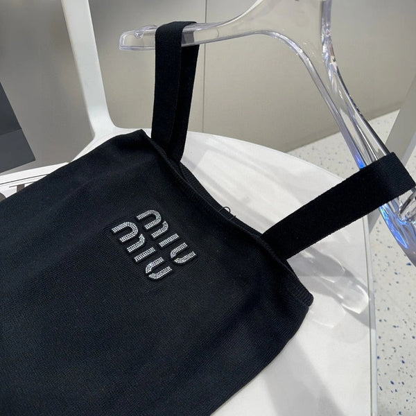 CAMI TOP 643227 IN BLACK COTTON RIBBED KNIT