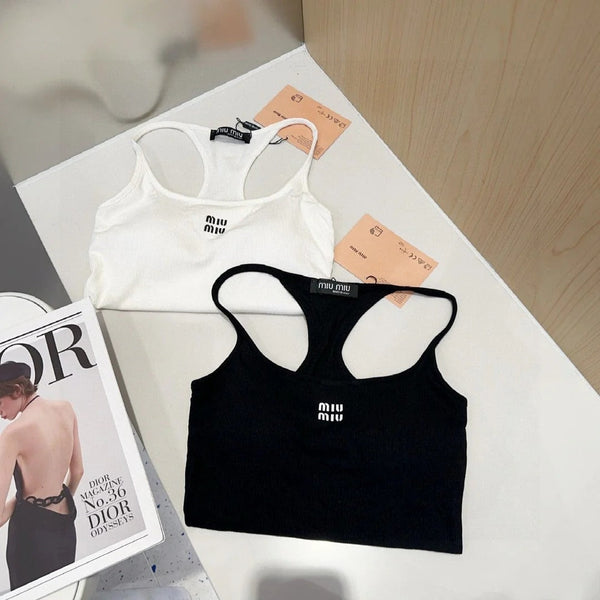 CAMISOLE 617514 IN BLACK COTTON RIBBED KNIT