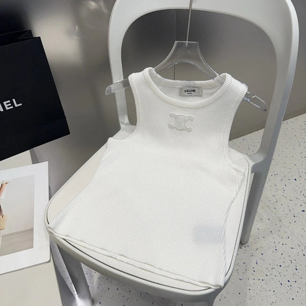 TANK TOP 633206 IN WHITE COTTON RIBBED KNIT EMBOSSED LOGO