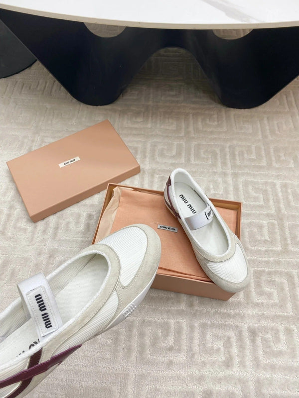 BALLET FLAT SHOES IN WHITE MESH AND BEIGE SUEDE