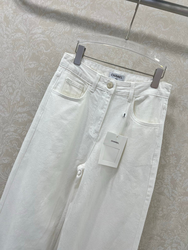 CHANEL PLAIN WHITE DENIM PANTS 275041