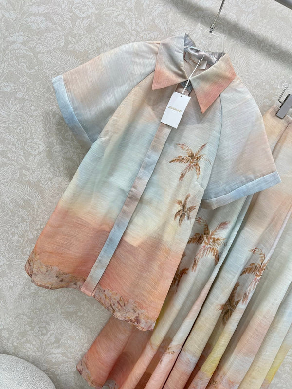 ENSEMBLE CHEMISE MANCHES COURTES ET JUPE LONGUE TAILLE HAUTE ZIMMERMANN 275079