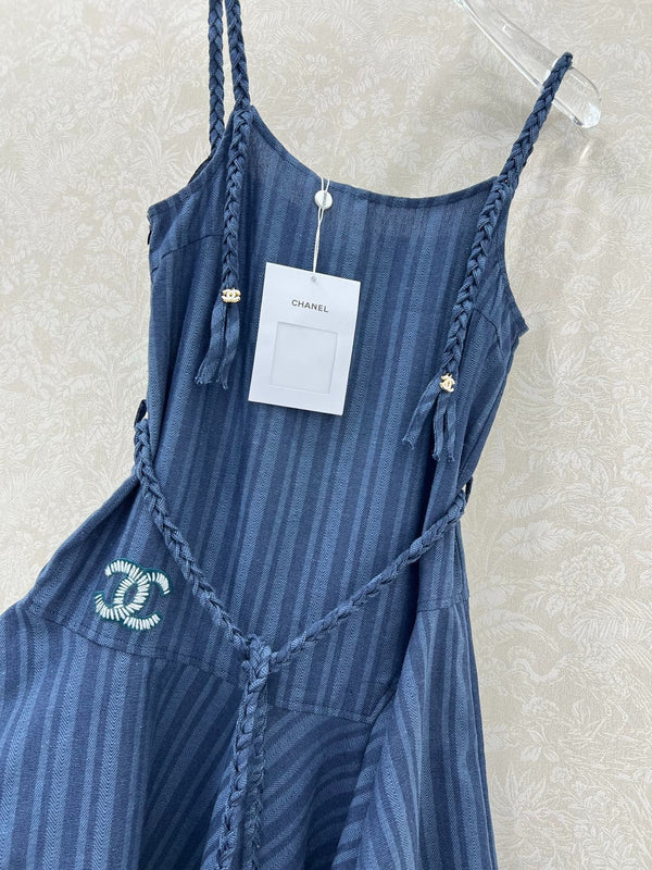CHANEL DENIM HALTER DRESS WITH TRIM DETAILS 275134