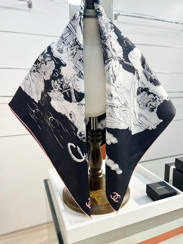 CHANEL 25S SCARF 90 IN SILK 735864