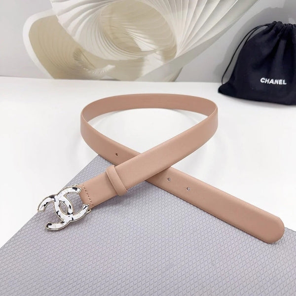 CC 30MM BELT IN ALMOND BEIGE SHINNY CALFSKIN WHITE LOGO