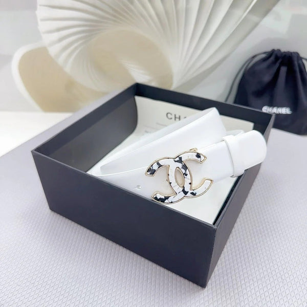 CC 30MM BELT IN WHITE SHINNY CALFSKIN WHITE LOGO