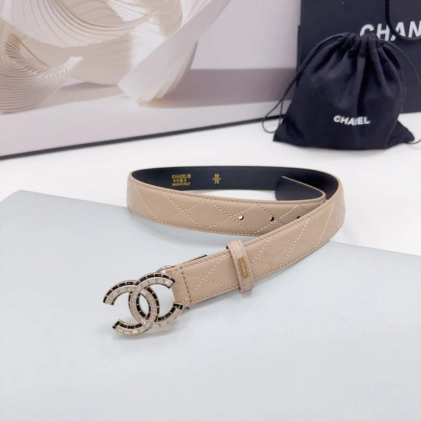 CC 30MM BELT IN BEIGE CREAM EMBROIDERED CALFSKIN METAL HARDWARE